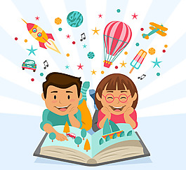 卡通儿童阅读有想象力的书