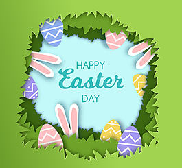 复活节快乐绿色元素兔子