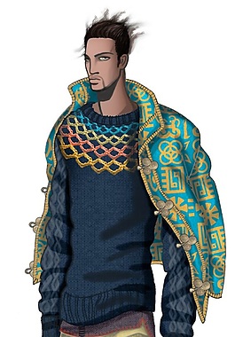 个性金色花纹外套男装效果图