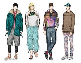 个性时尚绿色棉服男装效果图