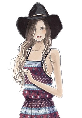 清凉民族风花纹短袖女装效果图