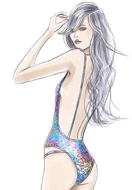 性感露背泳衣女装效果图