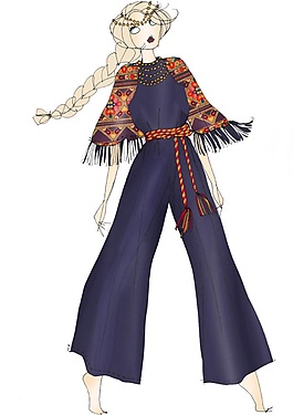 帅气紫色连体裤女装效果图