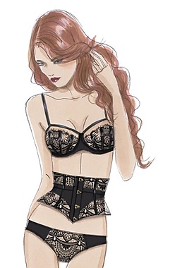 性感黑色花纹内衣女装效果图