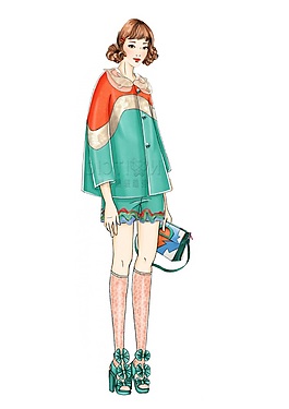 时尚蓝绿色衬衫长袖女装效果图