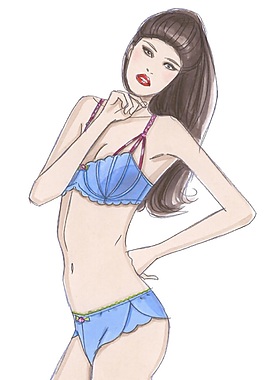 时尚清纯蓝色内衣套装女装效果图