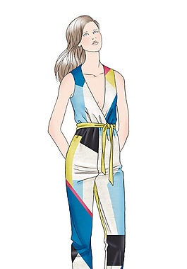 时尚拼色无袖连体裤女装效果图