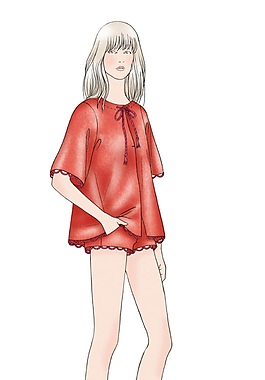 清新橙红色短袖女装效果图