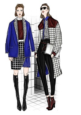 帅气黑白格长外套女装效果图