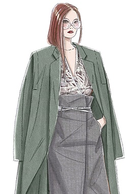 时尚绿色长外套女装效果图