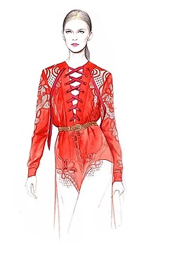 气质风情橙红色衣服女装效果图