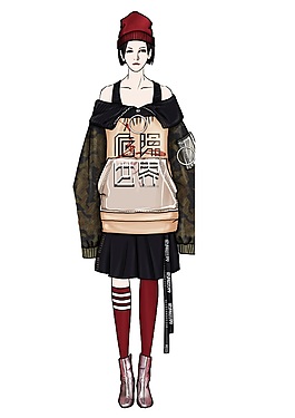 帅气褐色袖子上衣女装效果图