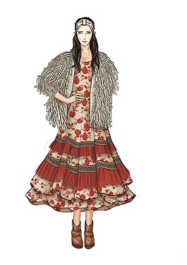 异域风情花纹长裙女装效果图