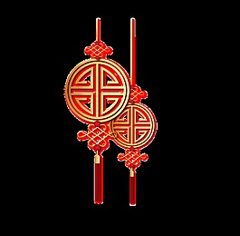 手绘扁平金色中国结装饰素材