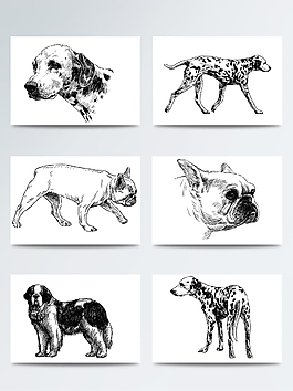 2018手绘狗黑白素描ai矢量犬元素