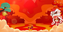 手绘卡通古典新年背景