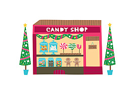 卡通圣诞树商店图案元素