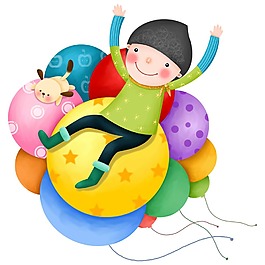卡通气球上欢乐儿童png元素