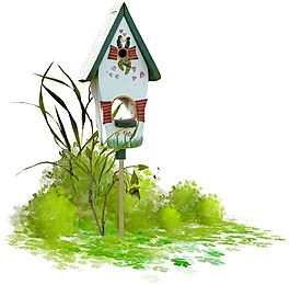 卡通绿色户外鸟屋png元素