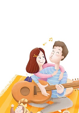 卡通吉他父女png元素