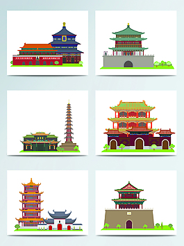卡通古楼集合矢量