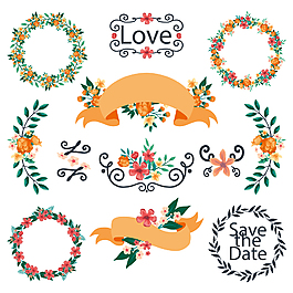 高清水彩花环边框元素设计