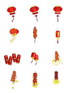 红色喜庆装饰简约节日过年灯笼鞭炮组合元素