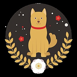 圆形扁平卡通狗狗装饰素材