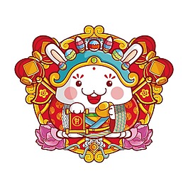 卡通喜庆兔子财神png元素