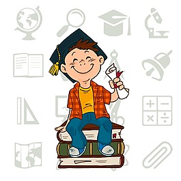 卡通学习天才少年png元素