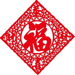 红色中国剪纸福字png元素