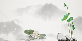 中国风水彩荷花背景设计