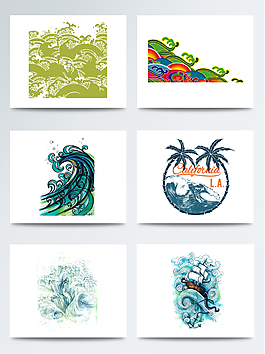 精美的手绘浪花花纹元素素材