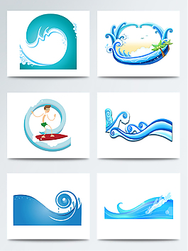 蓝色卡通的浪花花纹元素素材