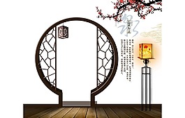 游戏场景中式圆门梅花png元素