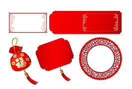 红色边框福袋花纹圆框png元素