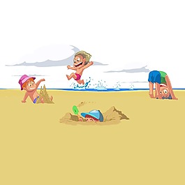 卡通男孩沙滩玩耍png元素