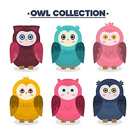 6款彩色大眼睛猫头鹰矢量素材
