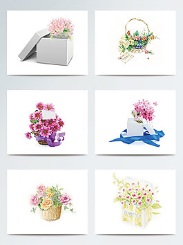 彩色手绘花和礼盒插画素材