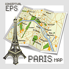 时尚法国旅行地图插画