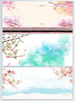 唯美手绘桃花banner背景psd