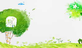 手绘绿色花草背景素材