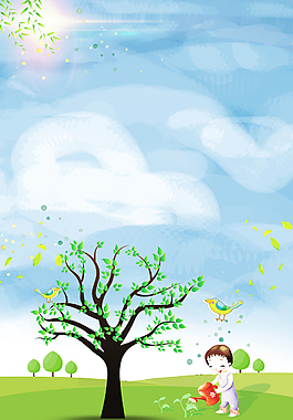 蓝色手绘3.12植树节节日海报