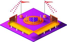 紫色舞台红色旗帜png元素