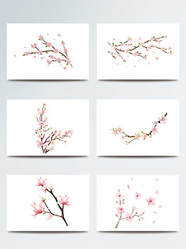 ai桃花桃枝元素设计