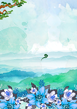 清新水彩油画清明节海报背景