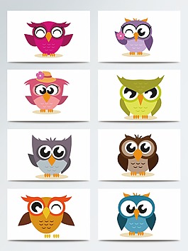 彩色大眼睛可爱设计猫头鹰