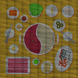 扁平美味川式火锅插画