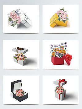 彩色时尚礼盒和鲜花素材
