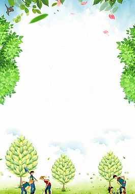 手绘卡通绿色质感植树节背景